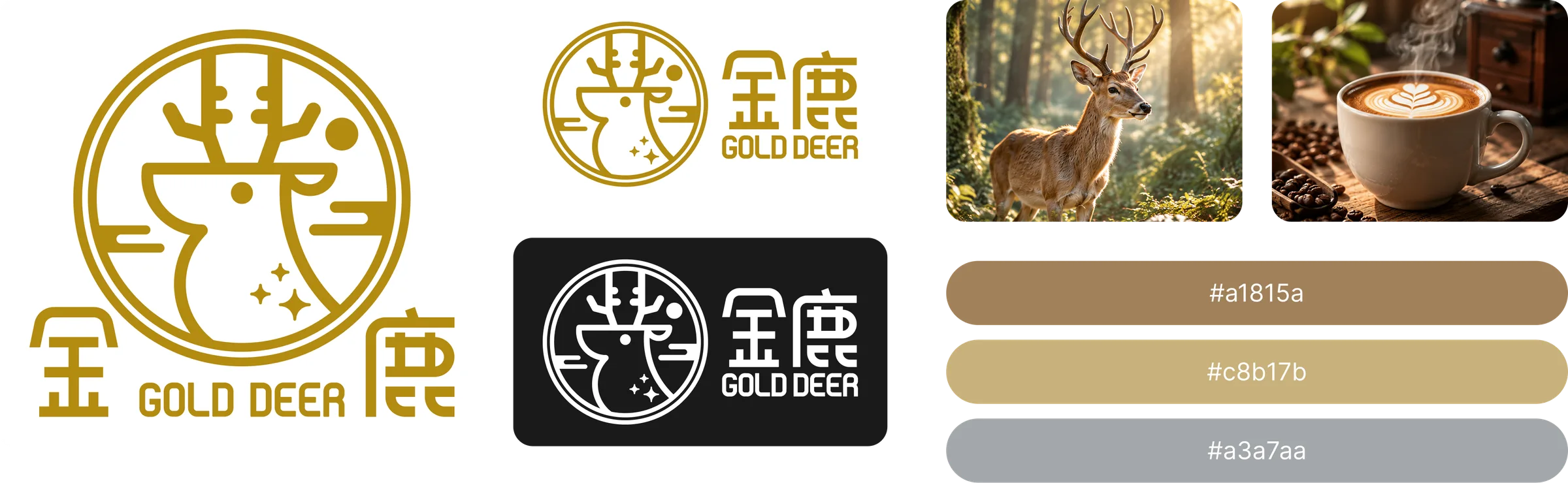 Gold Deer Coffee logo variations and visual identity